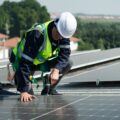 Engineer in charge of solar panel installation The installation of solar energy