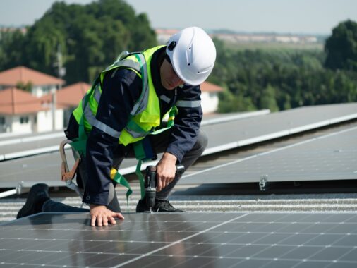 Engineer in charge of solar panel installation The installation of solar energy