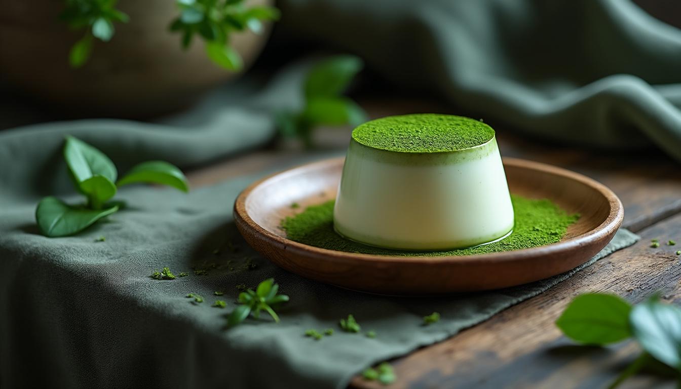 découvrez la panna cotta au thé matcha, une délicieuse fusion de crème veloutée et de la saveur terreuse du thé matcha. un dessert raffiné qui ravira vos papilles par son équilibre parfait entre douceur et umami.