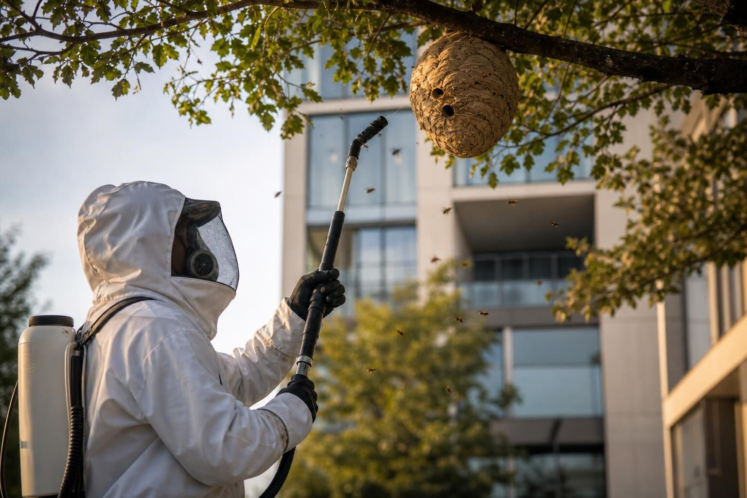 Découvrez comment se déroule une intervention professionnelle pour la destruction d'un nid de frelon asiatique, afin d'assurer votre sécurité et protéger votre environnement.
