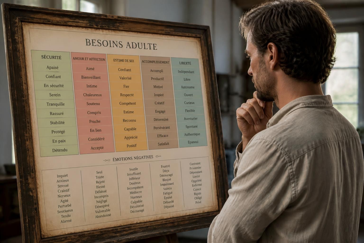 découvrez comment le tableau des émotions peut vous aider à décrypter vos sentiments et identifier vos besoins d'adulte pour mieux comprendre et gérer vos émotions au quotidien.