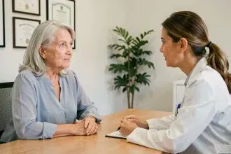 Femme senior lors d'un bilan de santé avec une médecin dans un cabinet médical moderne